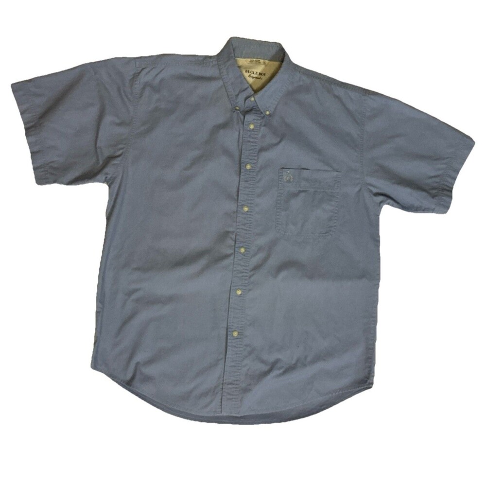 Bugle Boy 100% Cotton Shirt Large Button Down Casual Short Sleeve Pocket Blue